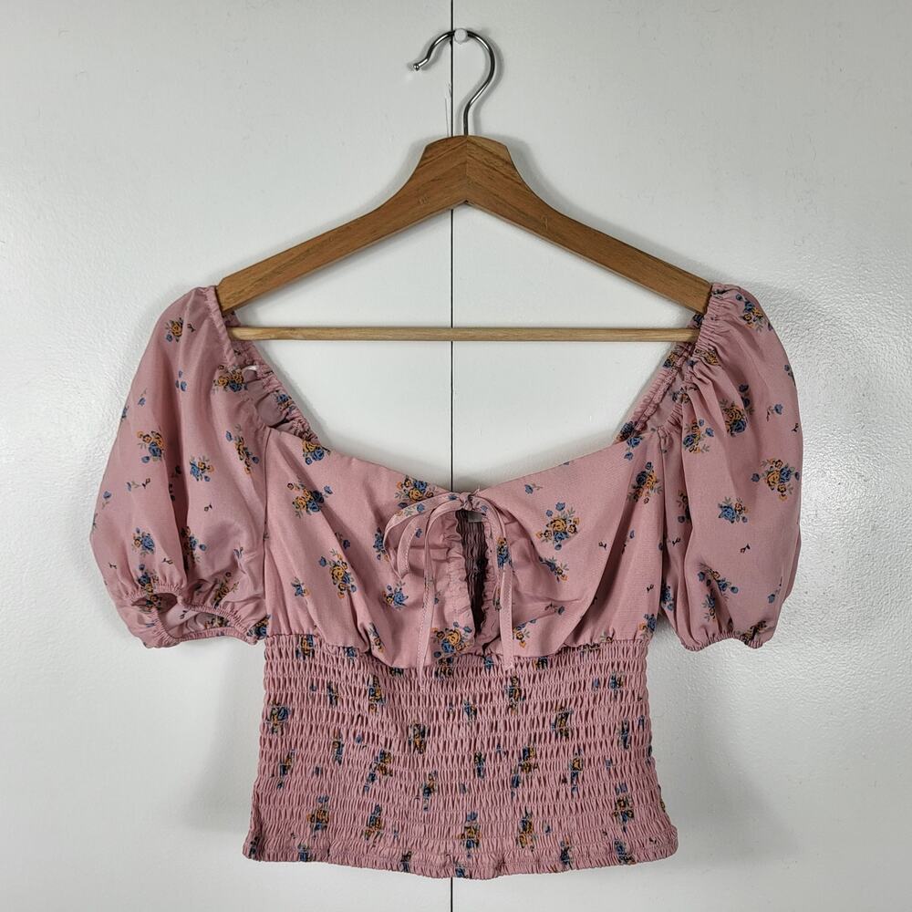 Coquette Pink Floral Smocked Babydoll Fairycore Top by Love Tree | Small